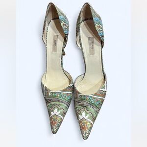 Prada Multicolor Paisley Pointed D'Orsay Pumps